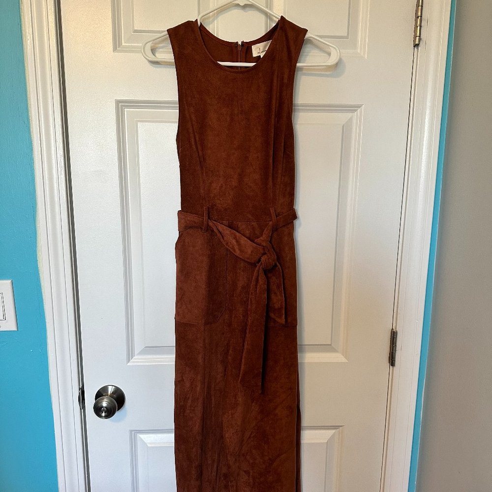 Anthropologie Burnt Orange Suede Jumpsuit